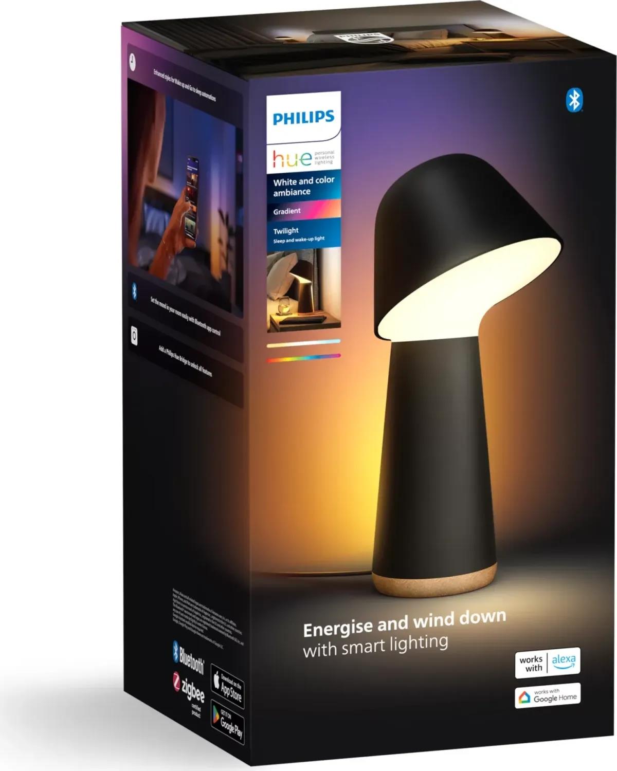 Philips Hue Twilight Akıllı Uyku ve Uyanma Lambası, Beyaz ve Renkli Işık, Alexa, Apple Home ve Google Assistant Uyumlu, Siyah