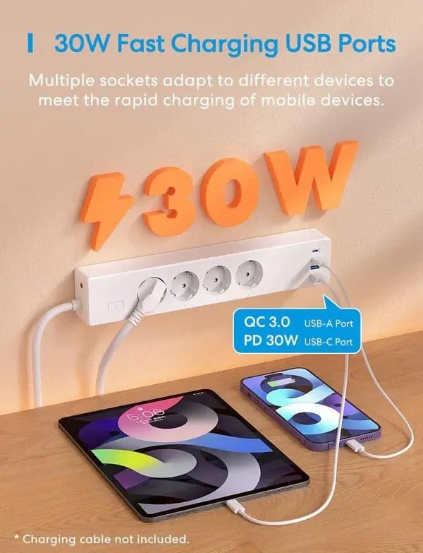 Meross Akıllı 4'lü Priz 30W 2TypeC + 2Us