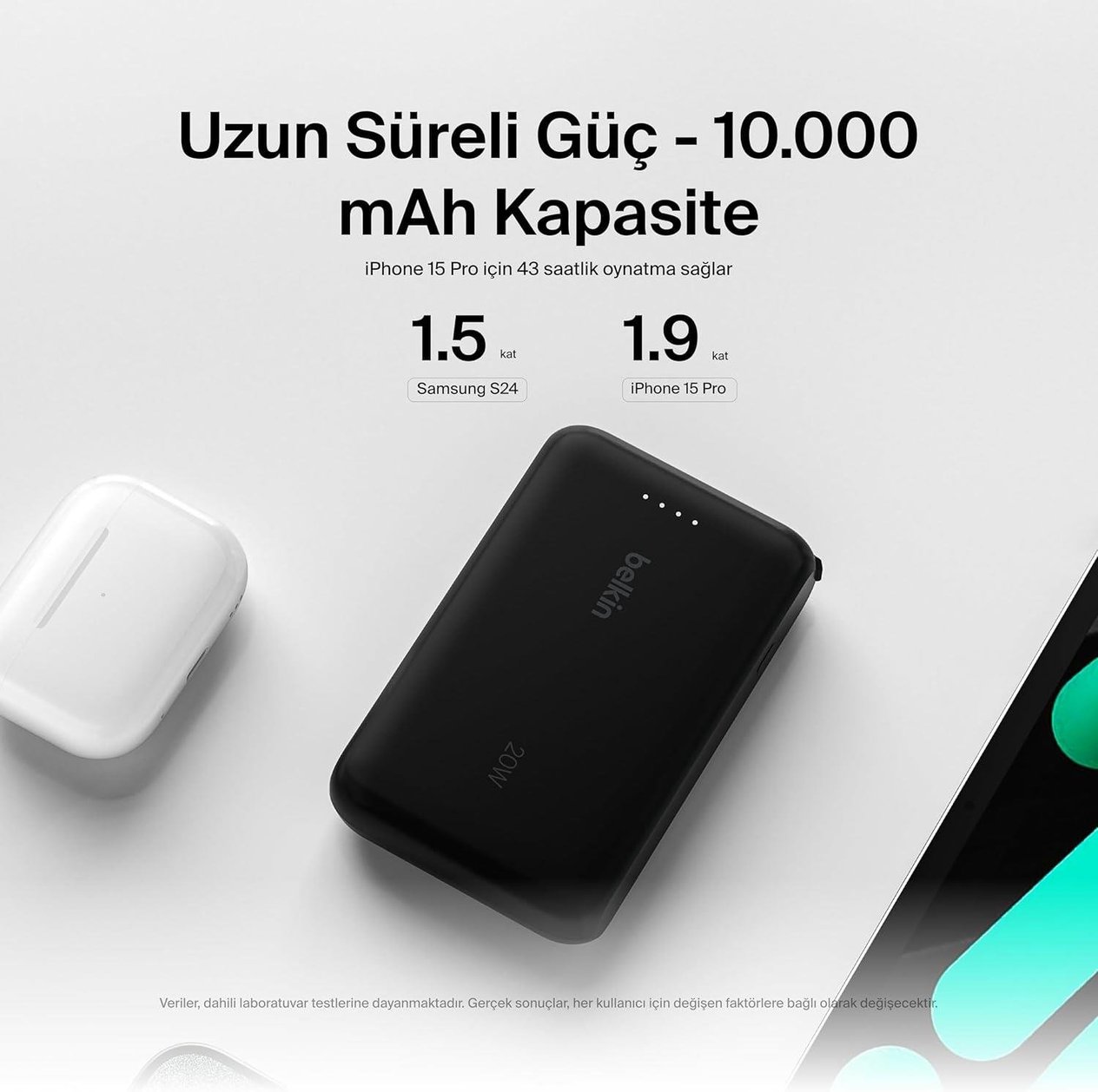 Belkin BoostCharge Powerbank, Entegre Type-C Kablolu 10K PD 20W, Siyah