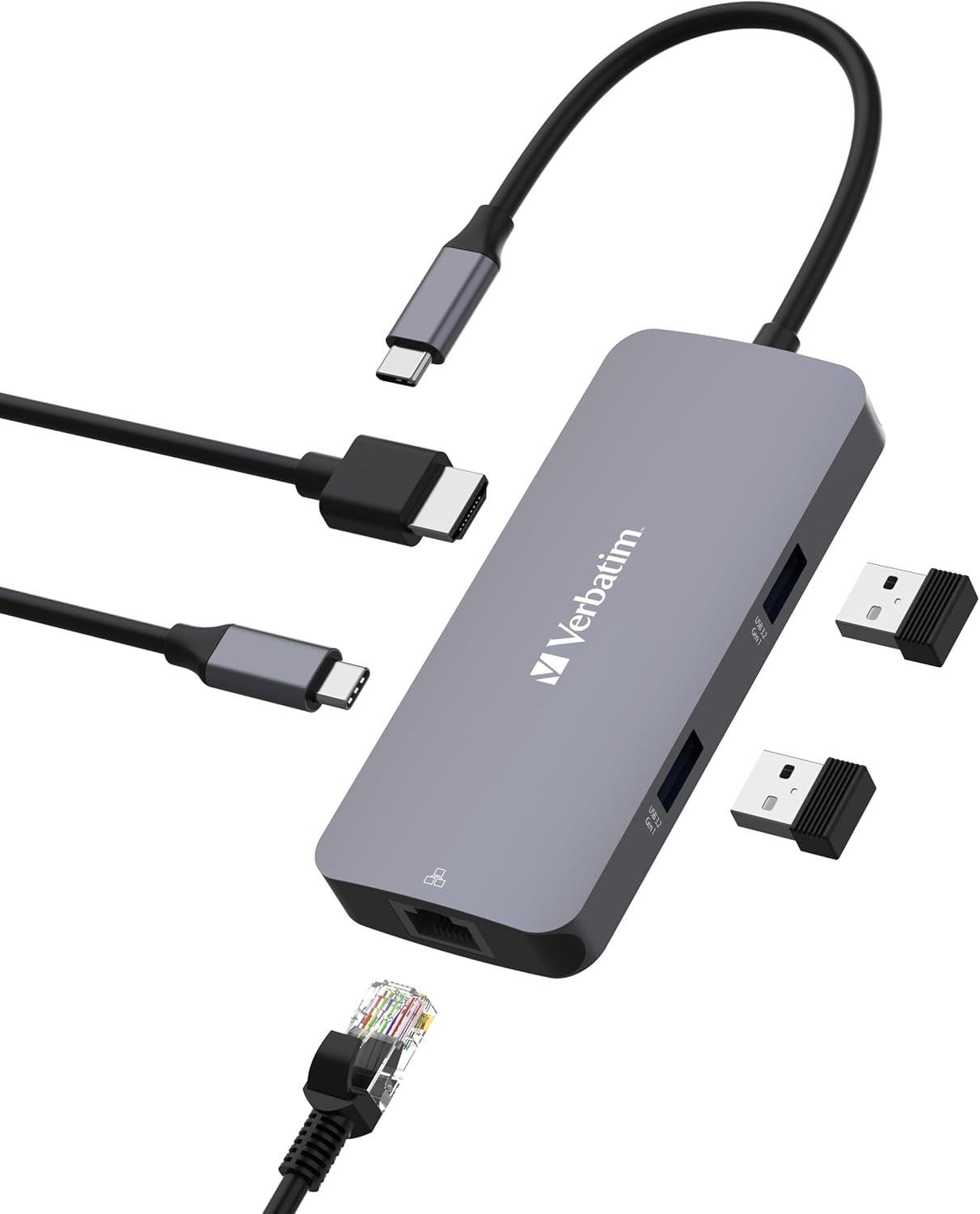 Verbatim USB-C Pro Multiport Hub 5'i 1 arada, çoklu bağlantı noktalı adaptör