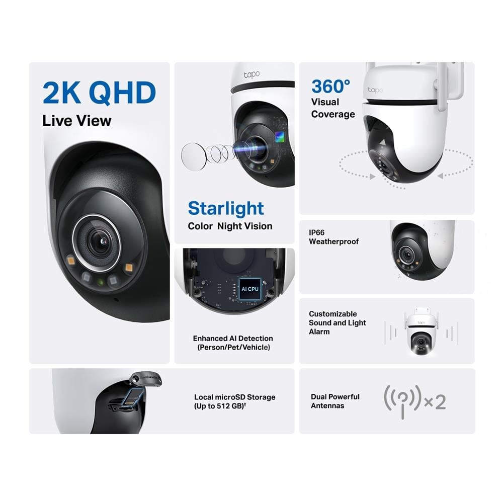 TP-Link Tapo C520WS 2K QHD Outdoor IP66 Pan/Tilt Wi-Fi Güven Kamerası 