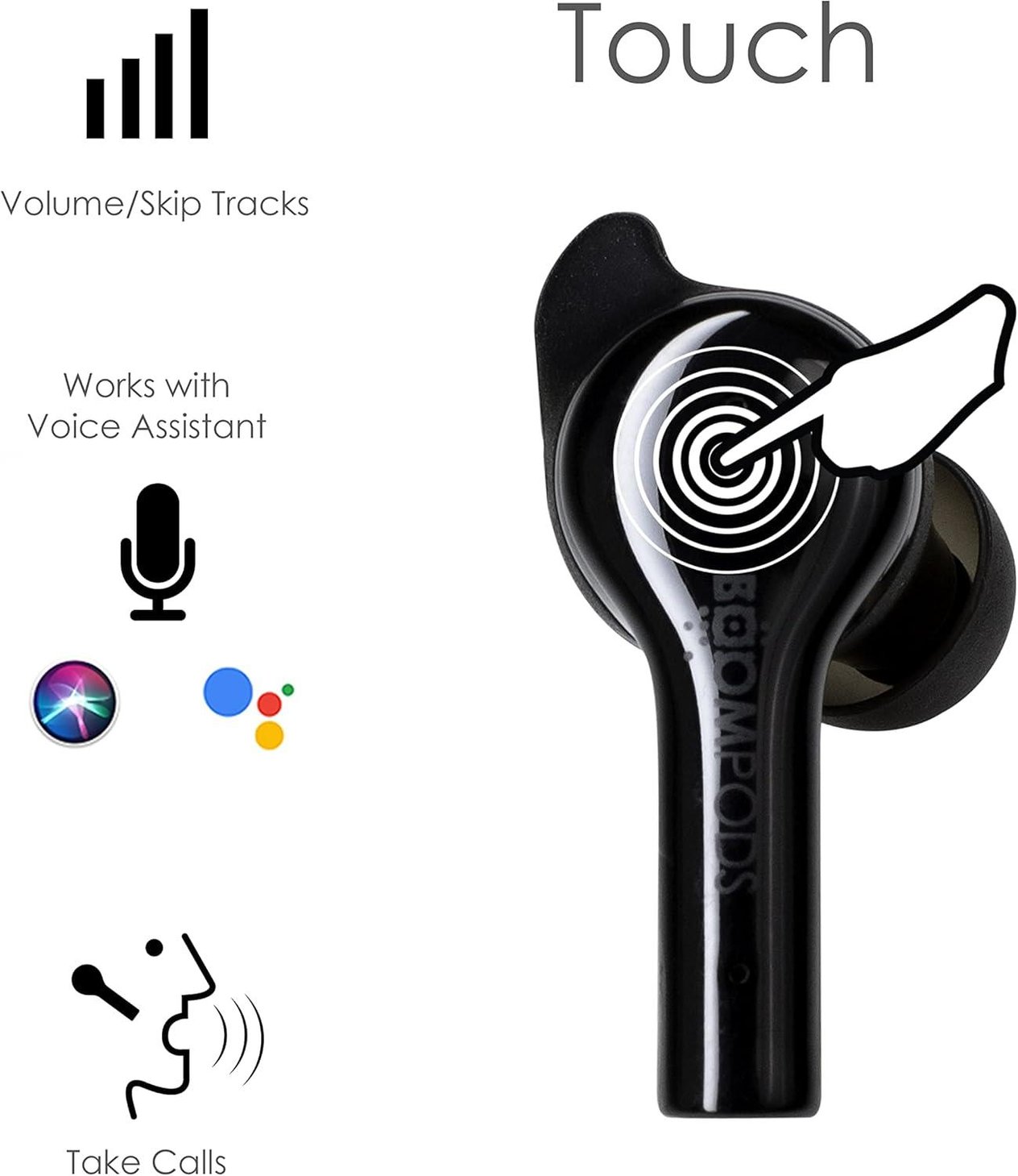 Boompods Bassline GO, TWS Bluetooth Kulaklık, Siyah