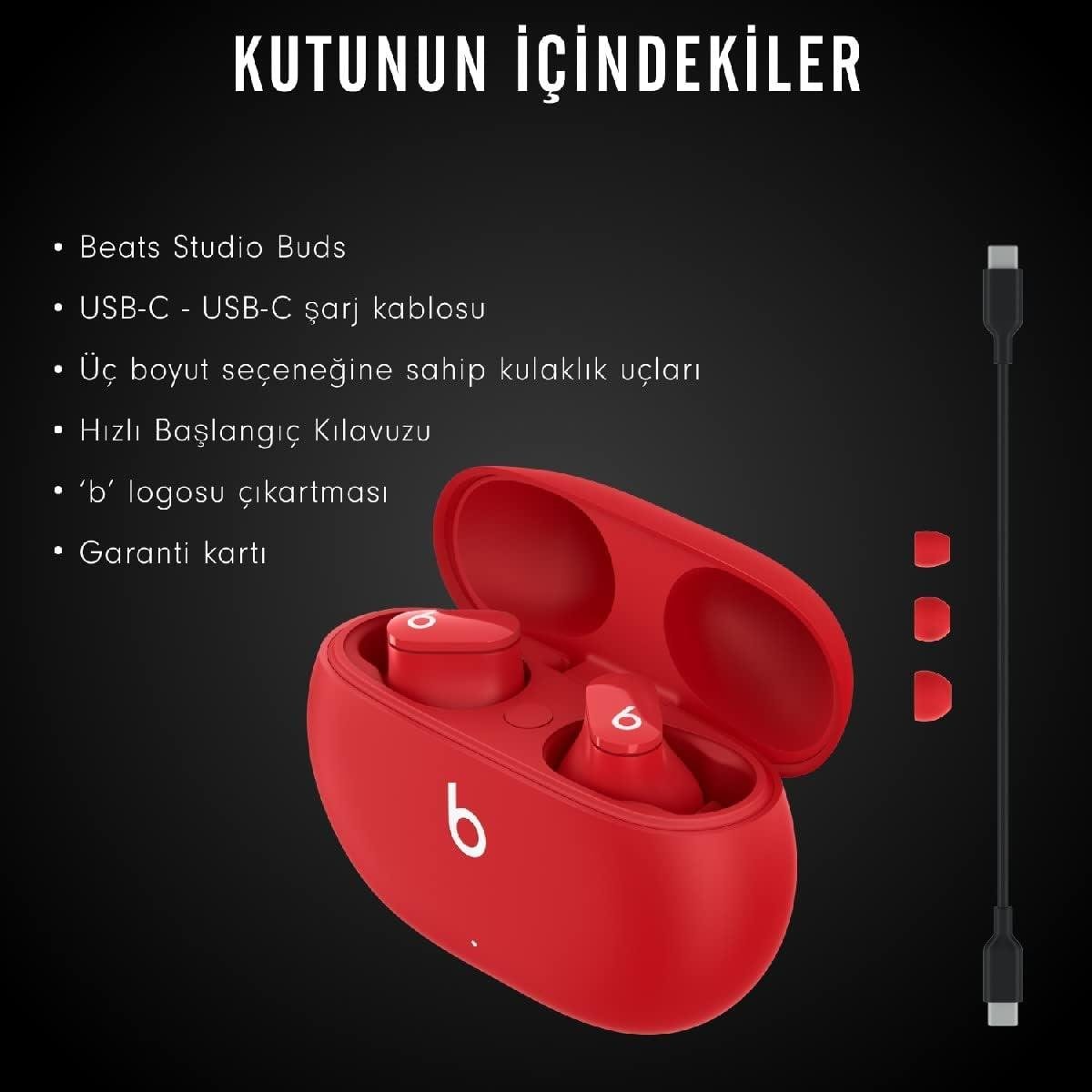 Beats Studio Buds, Gürültü Önleme Özellikli Gerçek Kablosuz Kulak İçi Kulaklık - Kırmızı