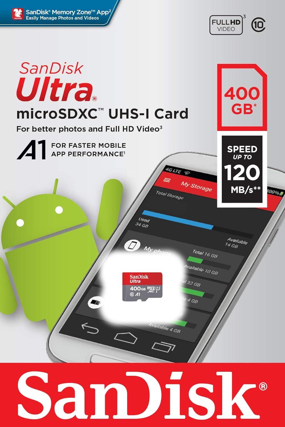 SanDisk Ultra 400GB 120MB/s microSDHC A1 Class 10 UHS-I Hafıza Kartı (SDSQUA4-400G-GN6MN)