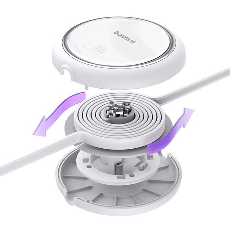 Baseus Free2 Draw Mini Makaralı Type-C to Type-C 100W Kablo 1m.-Beyaz