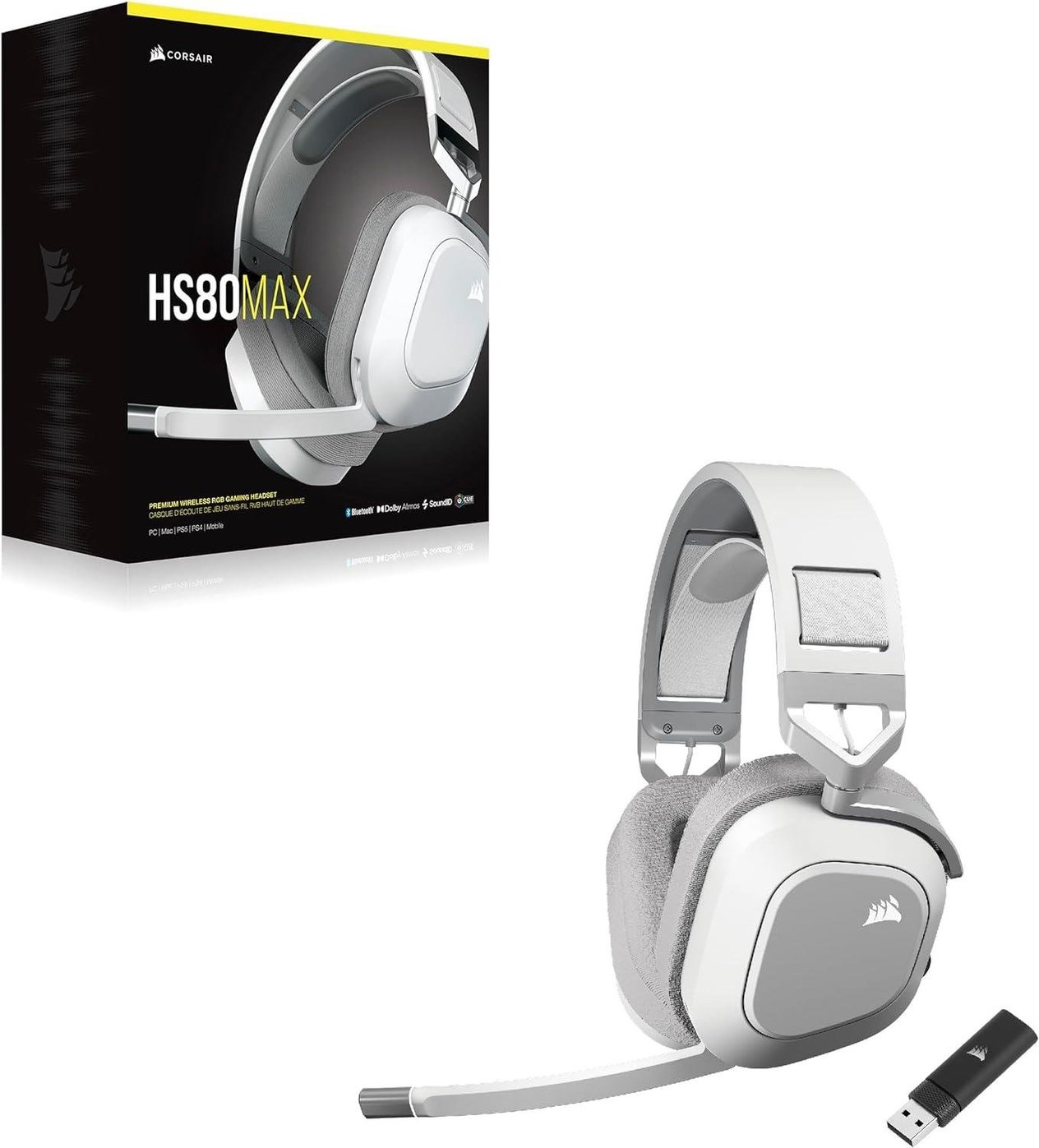 Corsair HS80 MAX Dolby Atmos Kablosuz Gaming Kulaklık Beyaz (CA-9011296-EU)