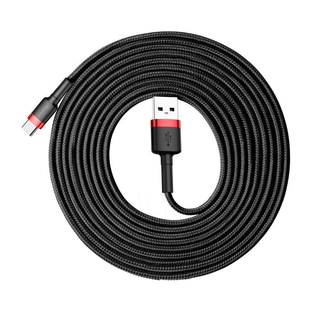 Baseus Cafule Hızlı Şarj USB Kablo Type-C 2A 3m Kırmızı+Siyah CATKLF-U91