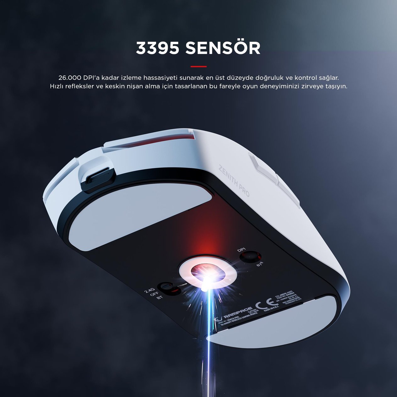 Rampage ZENITH PRO 4K 26000 DPİ Kablosuz Beyaz Gaming Mouse