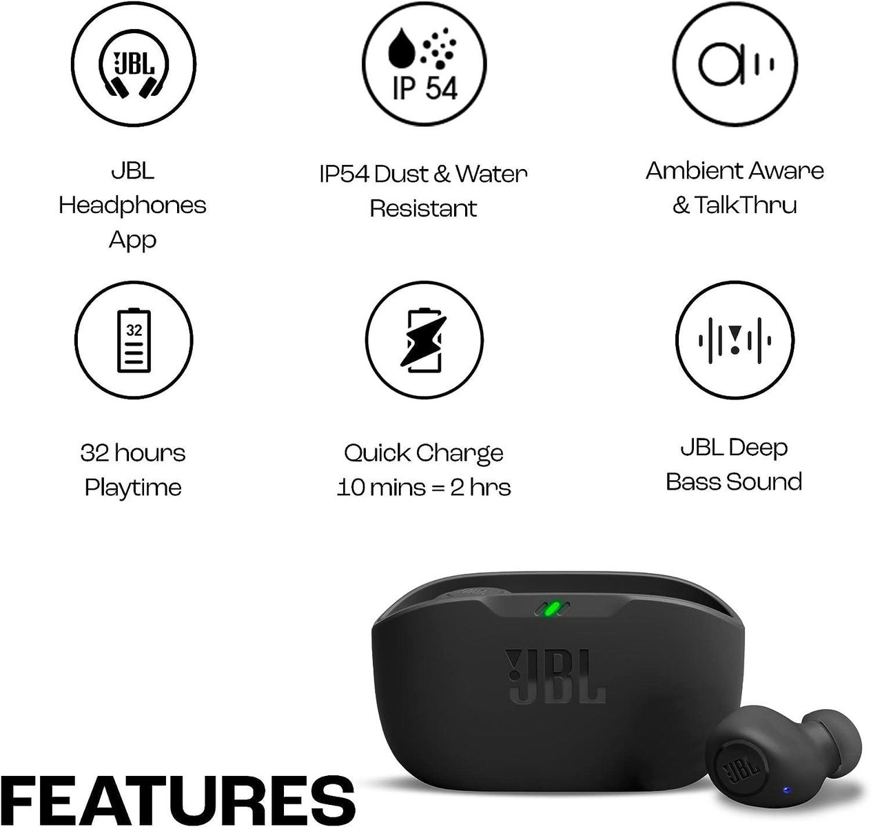 JBL Wave Buds Kablosuz Kulakiçi Kulaklık IE Siyah JB.JBLWBUDSBLK