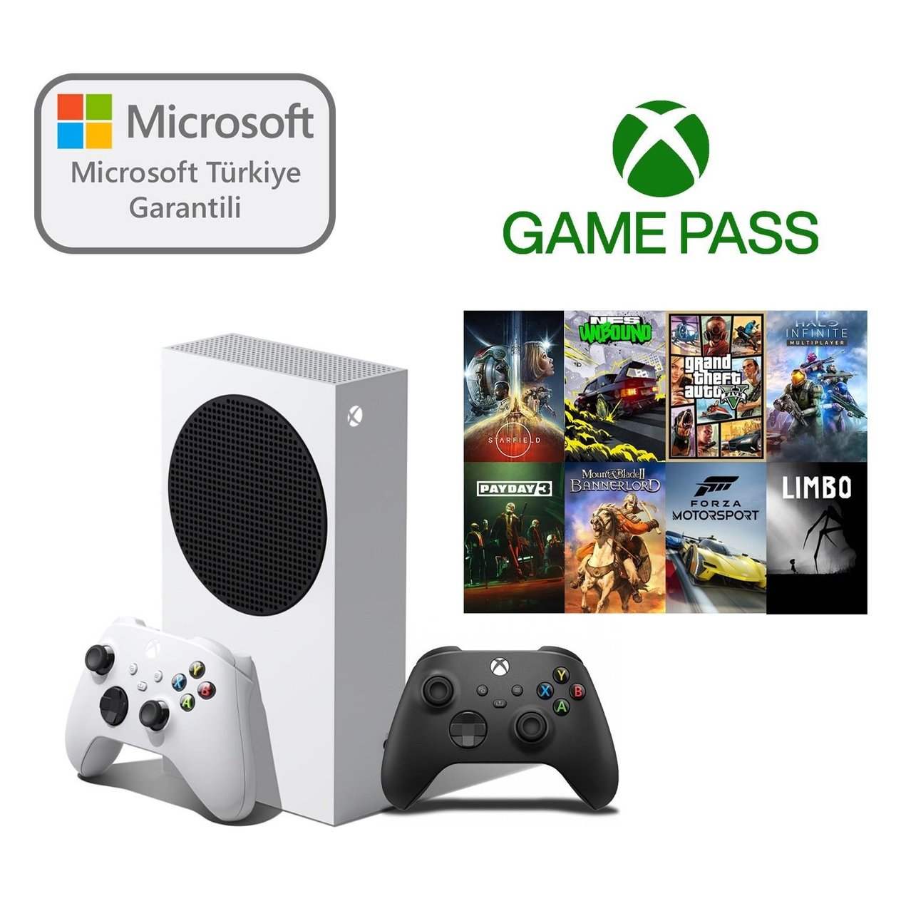 Microsoft RRS-00010 Xbox Series S 512GB SSD Oyun Konsolu Beyaz + 1 Kol Siyah + 1 Yıl Gamepass ( Microsoft Türkiye Garantili )