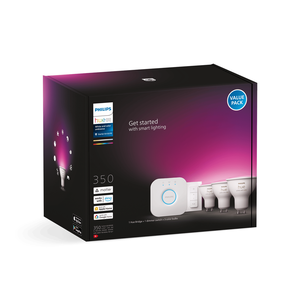 Philips 4.3w Renkli Akıllı Bşl. Seti 3lü Kumandalı Gu10 Bt. - 929001953113