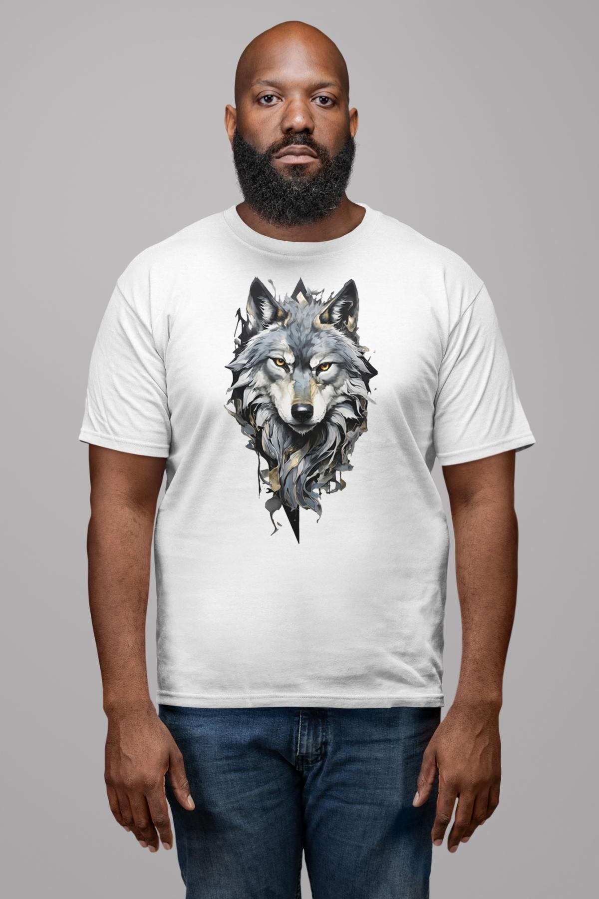 Beyaz Kurt  Kadın Erkek Unisex Beyaz Organik Baskılı T-Shirt