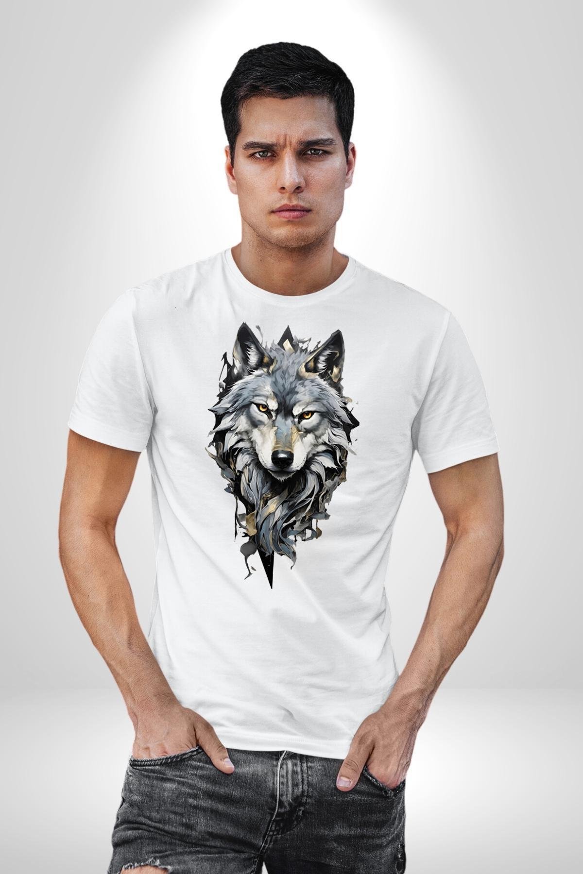Beyaz Kurt  Kadın Erkek Unisex Beyaz Organik Baskılı T-Shirt