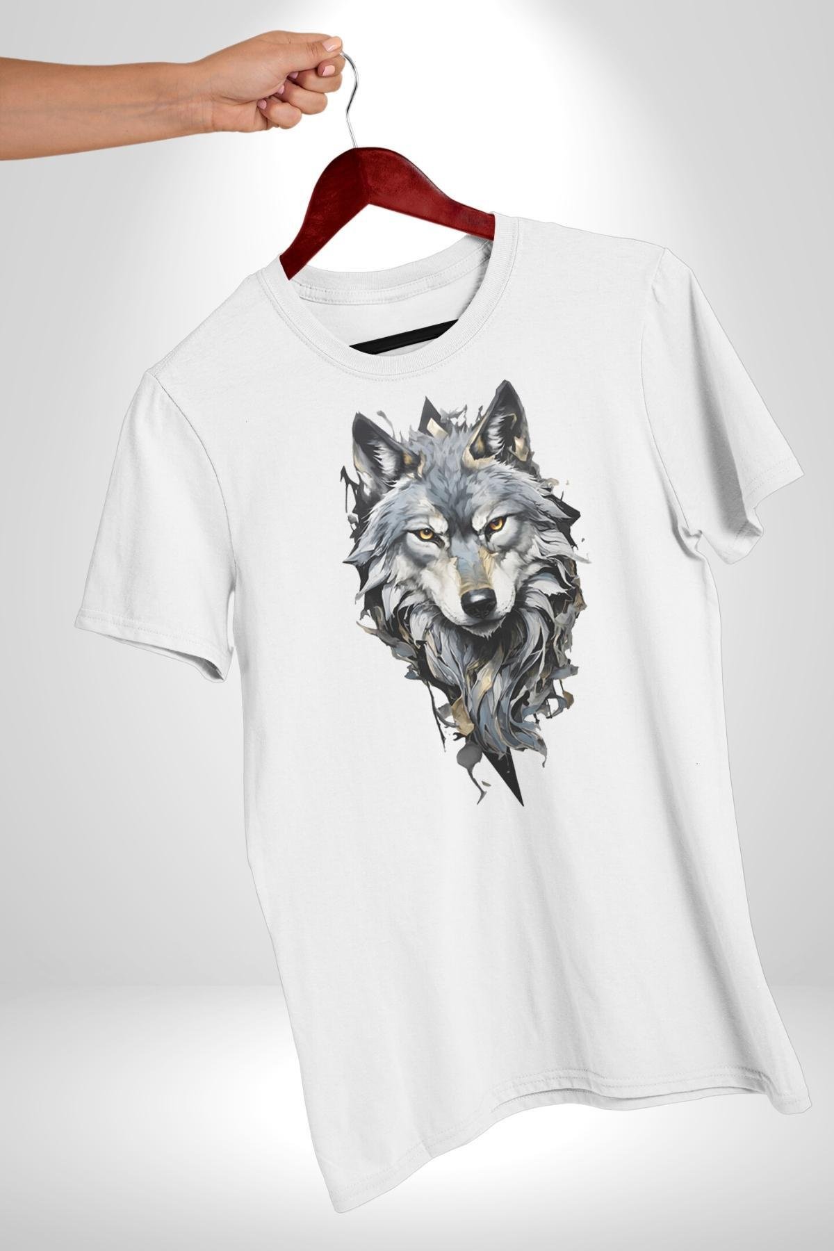 Beyaz Kurt  Kadın Erkek Unisex Beyaz Organik Baskılı T-Shirt