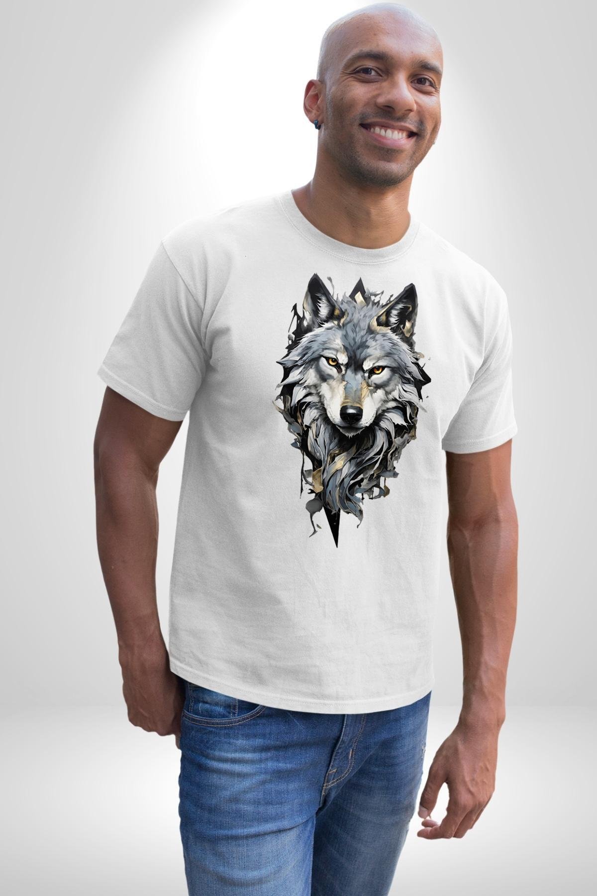 Beyaz Kurt  Kadın Erkek Unisex Beyaz Organik Baskılı T-Shirt