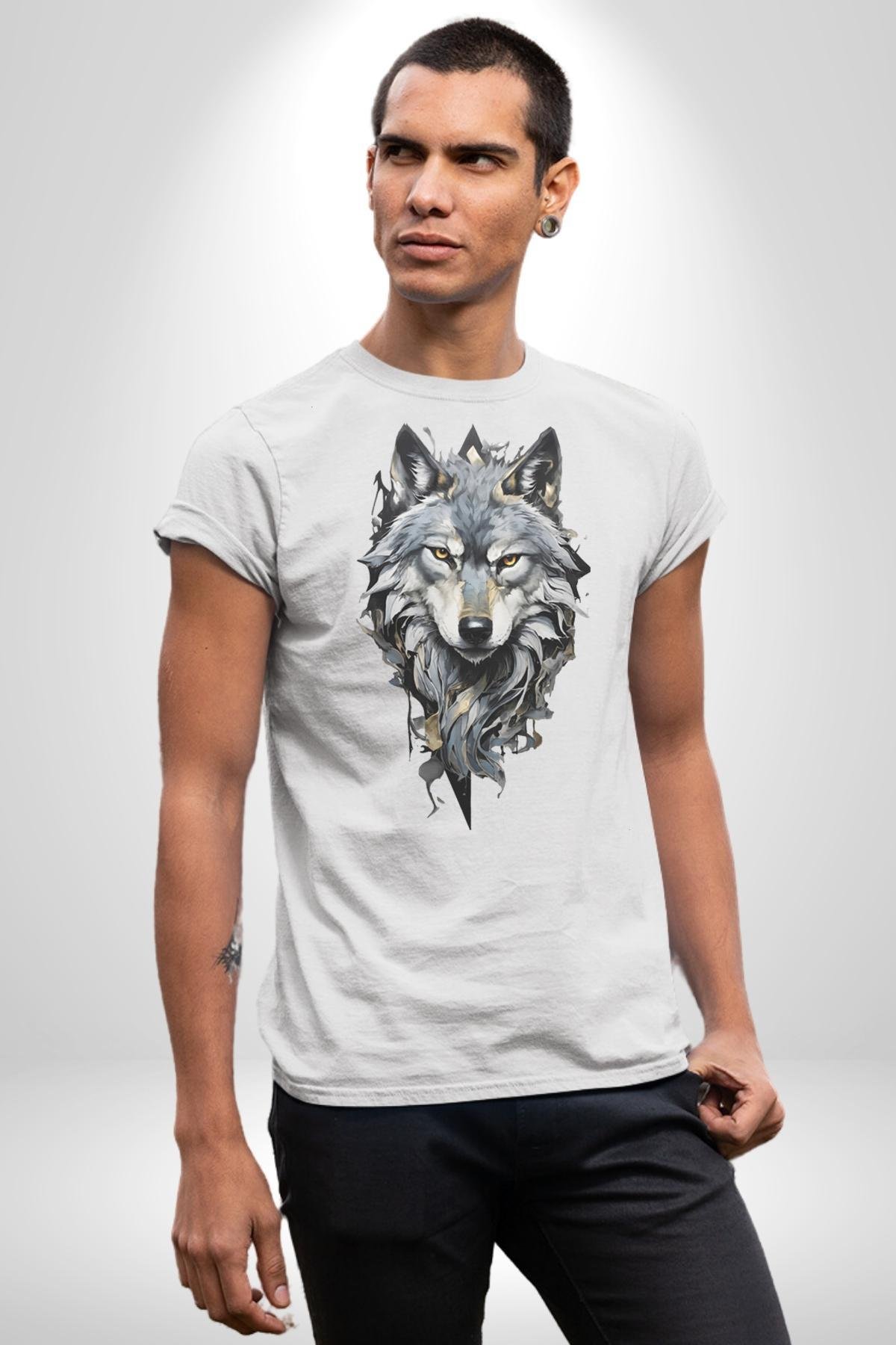 Beyaz Kurt  Kadın Erkek Unisex Beyaz Organik Baskılı T-Shirt