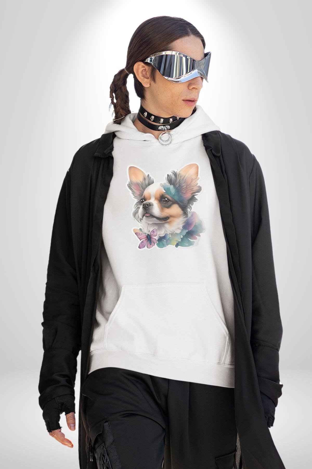 Chihuahua Köpek  Kadın Erkek Çocuk Beyaz Kapüşonlu Sweatshirt Hoodie