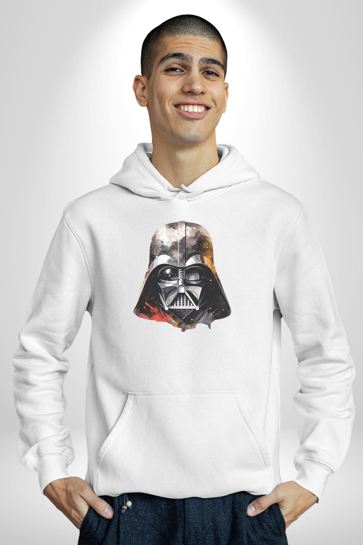 Darth Vader Kafatası Kadın Erkek Çocuk Beyaz Kapüşonlu Sweatshirt Hoodie
