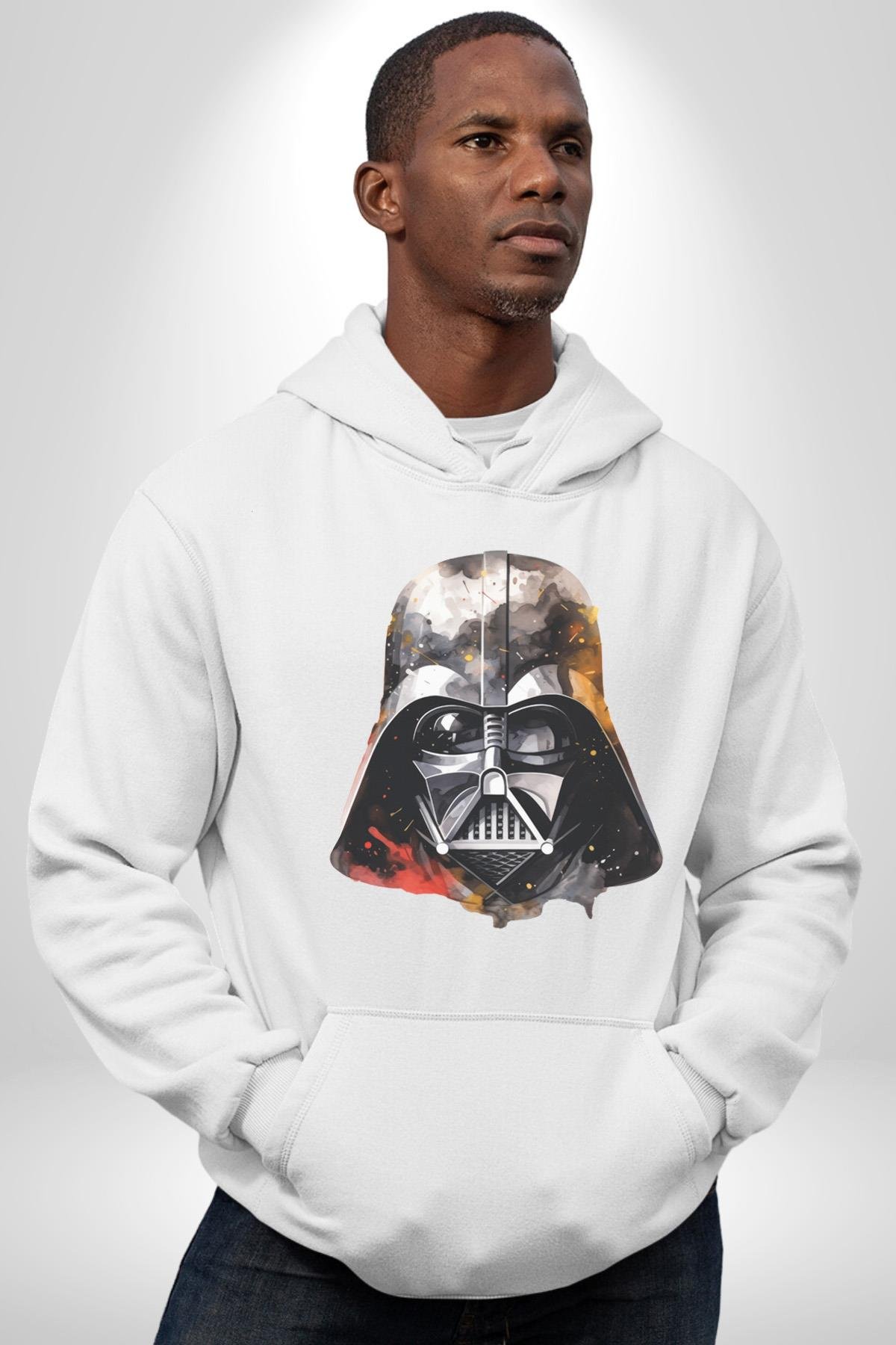 Darth Vader Kafatası Kadın Erkek Çocuk Beyaz Kapüşonlu Sweatshirt Hoodie