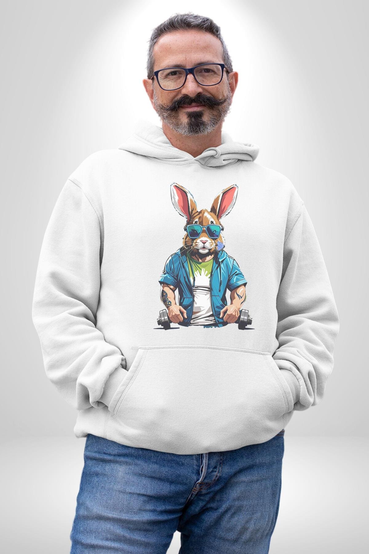 Halter Spor Güneş Gözlüüğü Tavşan Kadın Erkek Çocuk Beyaz Kapüşonlu Sweatshirt Hoodie