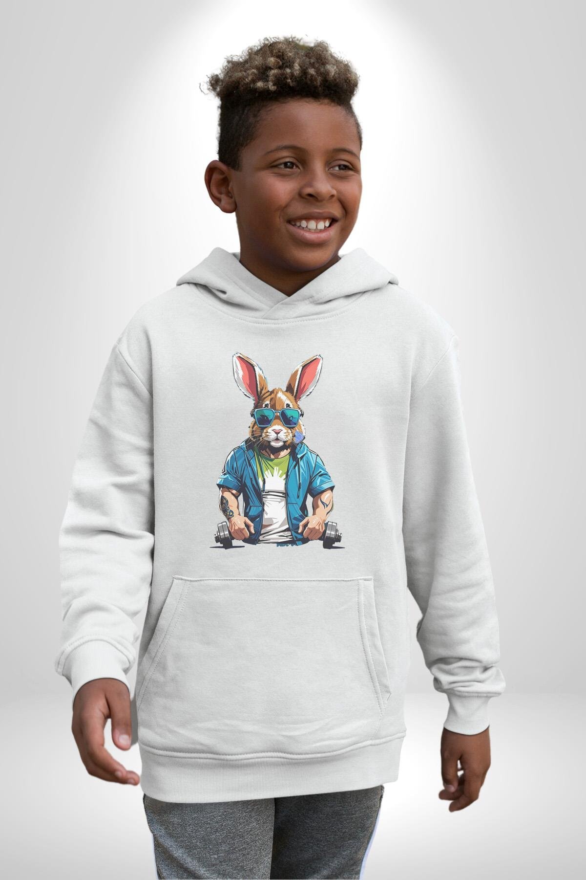 Halter Spor Güneş Gözlüüğü Tavşan Kadın Erkek Çocuk Beyaz Kapüşonlu Sweatshirt Hoodie