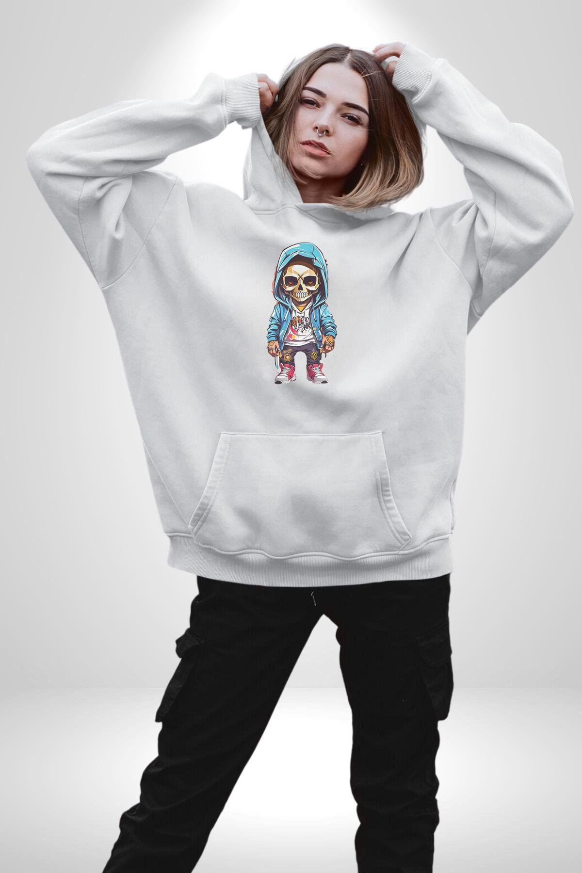 Hiphop Kurukafa Hoodie Kadın Erkek Çocuk Beyaz Kapüşonlu Sweatshirt Hoodie