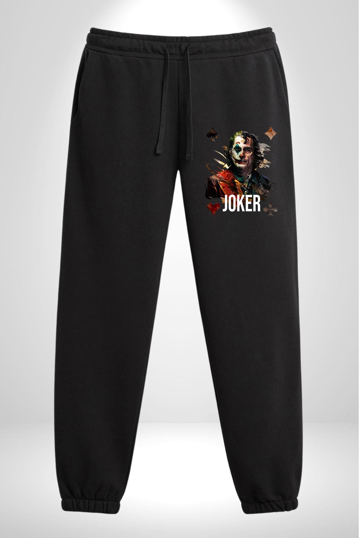 Joker Poker Suluboya İskambil Kartı Pamuklu 3 İplik Siyah Eşofman Altı Erkek Oversize Kesim Dijital Baskılı