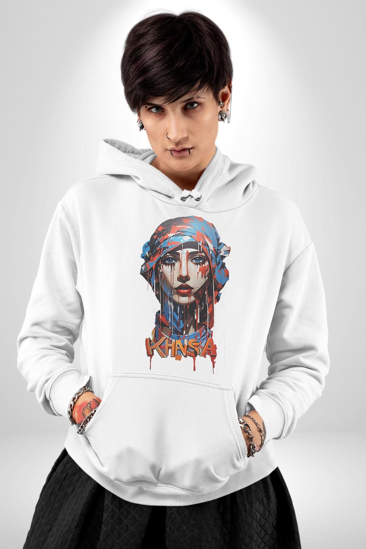 Khansa Eşarp Kadın Tasarımı Kadın Erkek Çocuk Beyaz Kapüşonlu Sweatshirt Hoodie