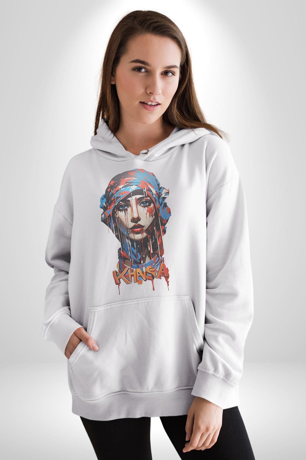 Khansa Eşarp Kadın Tasarımı Kadın Erkek Çocuk Beyaz Kapüşonlu Sweatshirt Hoodie
