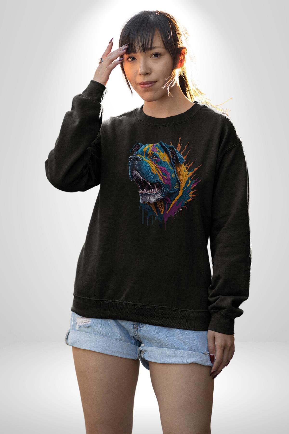 Köpek Saint Bernard Havlama  Kadın Erkek Çocuk Siyah Baskılı Sweatshirt 