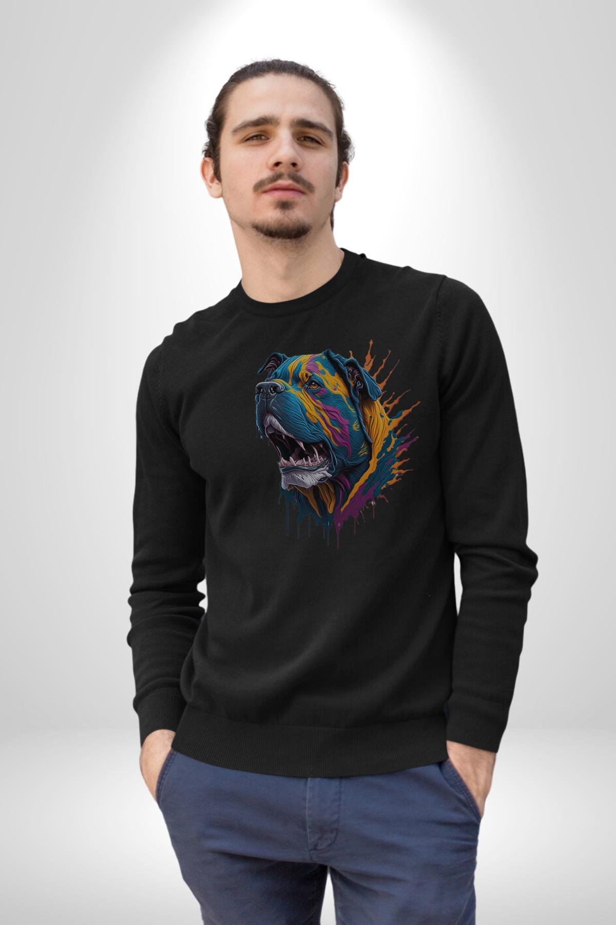 Köpek Saint Bernard Havlama  Kadın Erkek Çocuk Siyah Baskılı Sweatshirt 