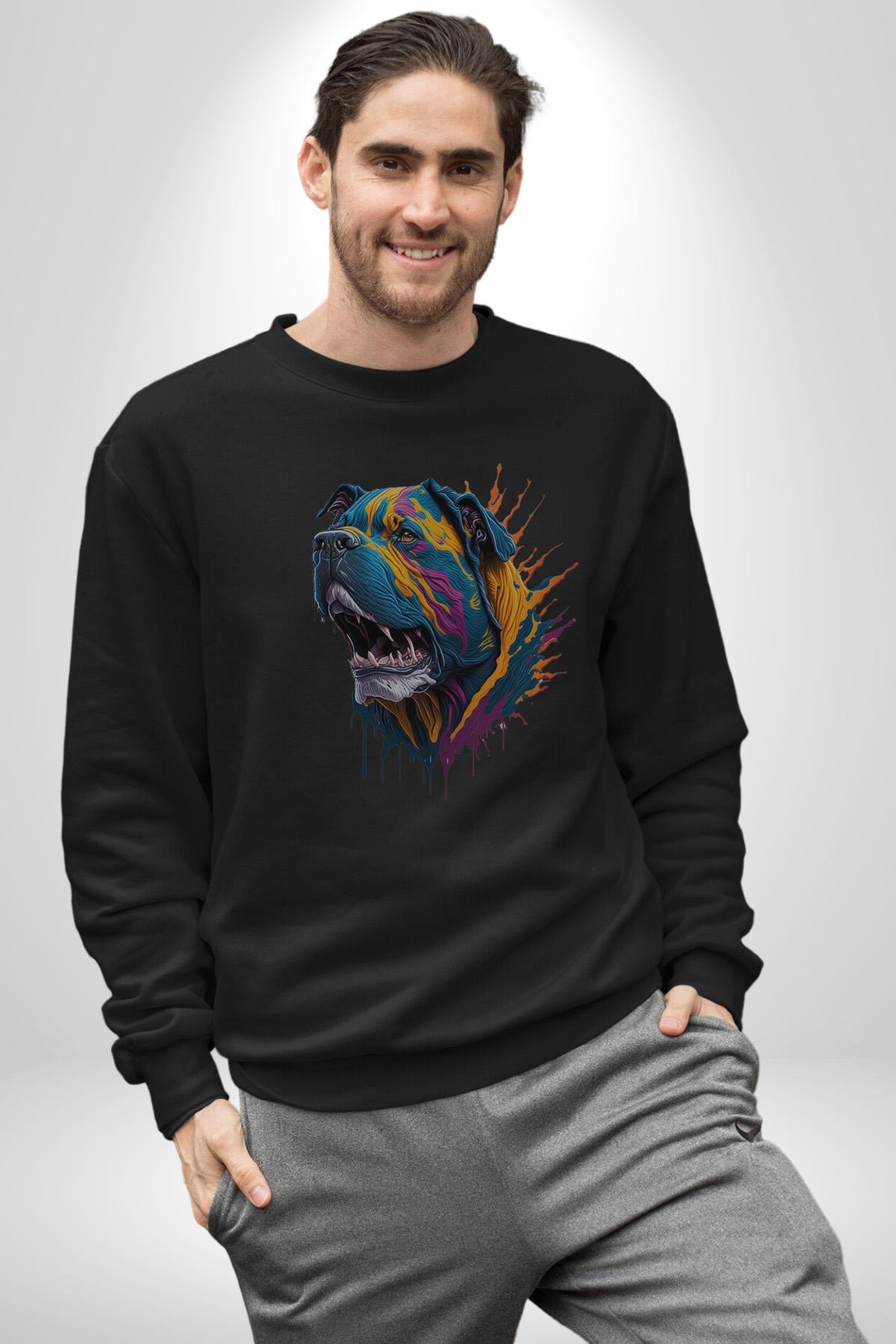 Köpek Saint Bernard Havlama  Kadın Erkek Çocuk Siyah Baskılı Sweatshirt 