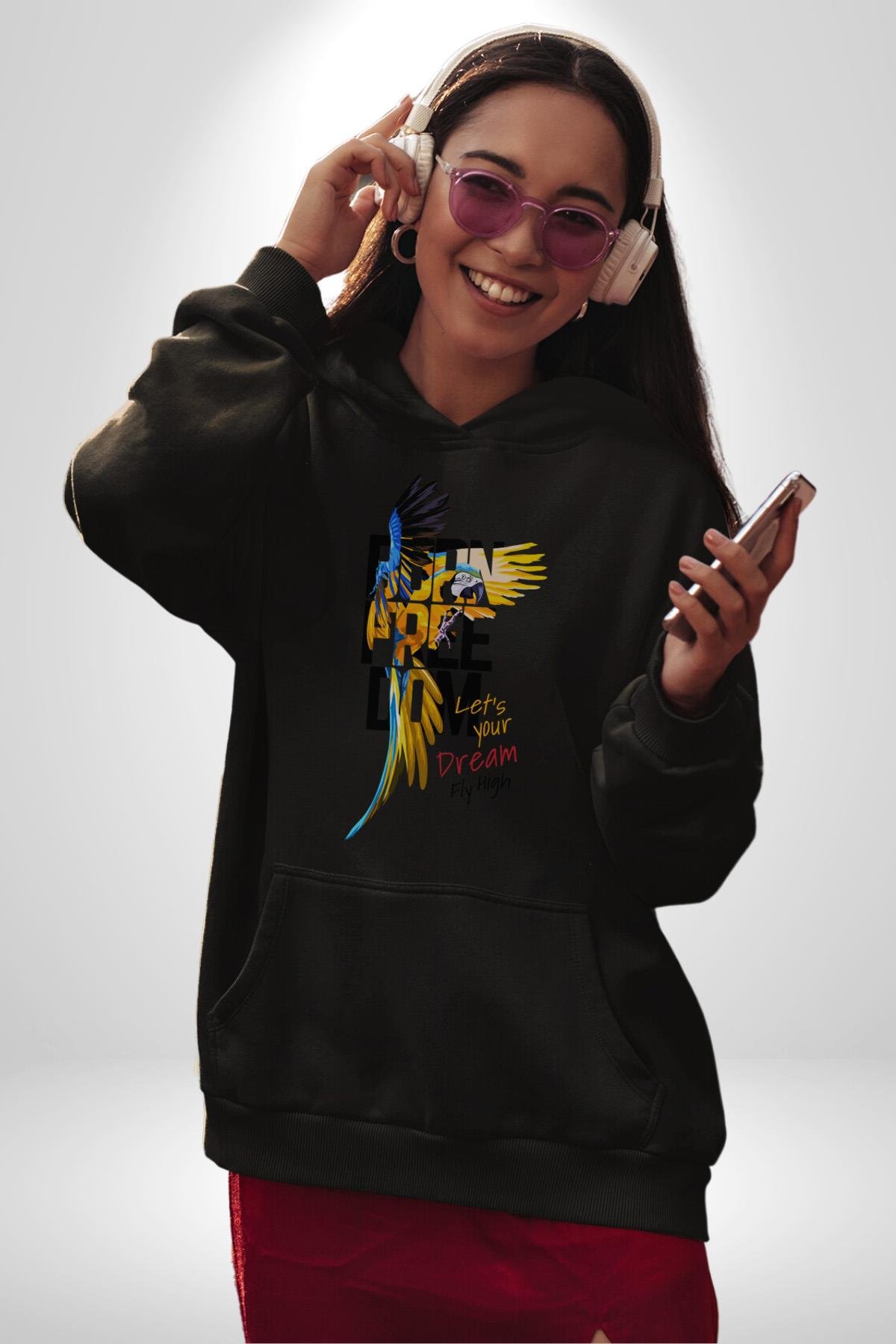 Özgür Doğmuş Yükseklerden Ucalım Kadın Erkek Çocuk Siyah Kapüşonlu Sweatshirt Hoodie