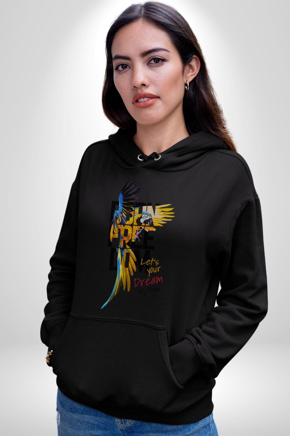Özgür Doğmuş Yükseklerden Ucalım Kadın Erkek Çocuk Siyah Kapüşonlu Sweatshirt Hoodie