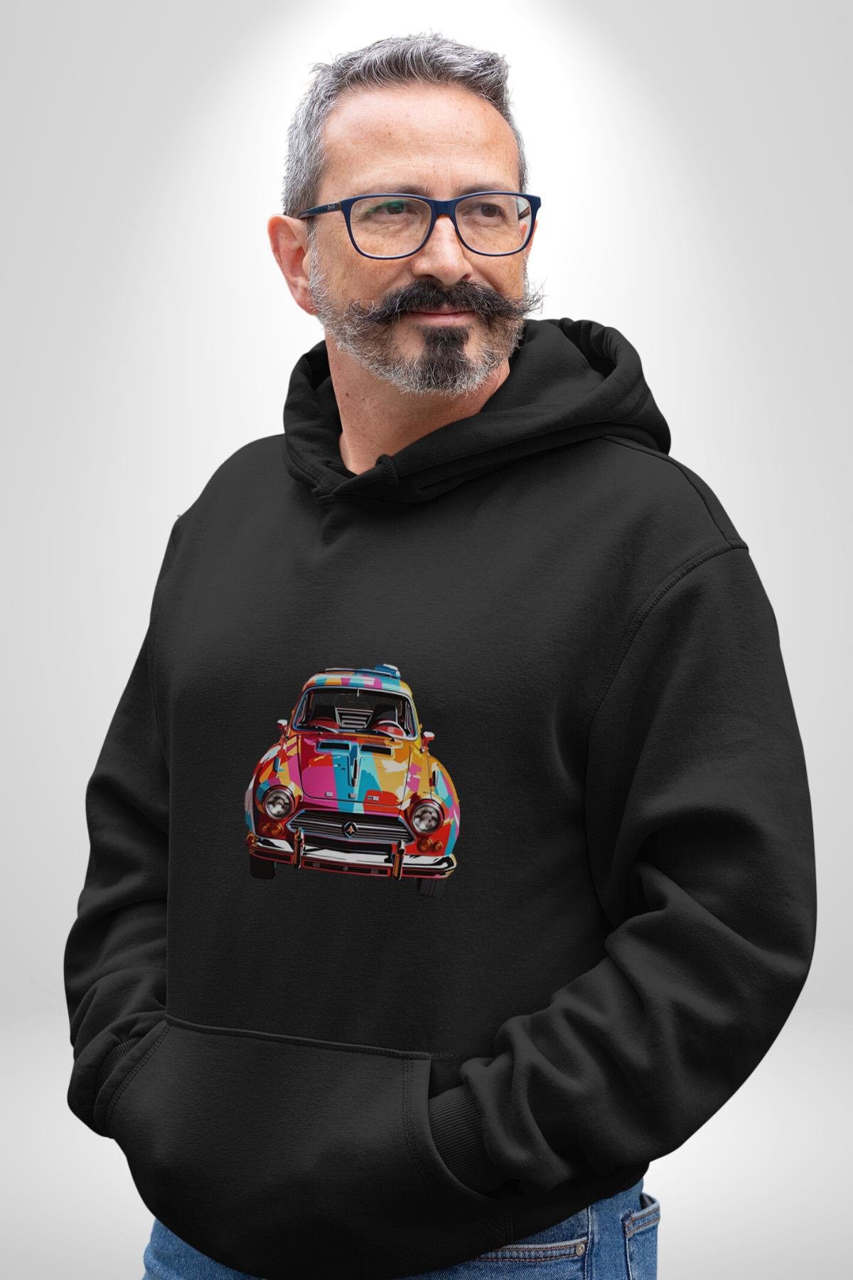 Peugeot 144 Renkli Orijinal Araba  Kadın Erkek Çocuk Siyah Kapüşonlu Sweatshirt Hoodie