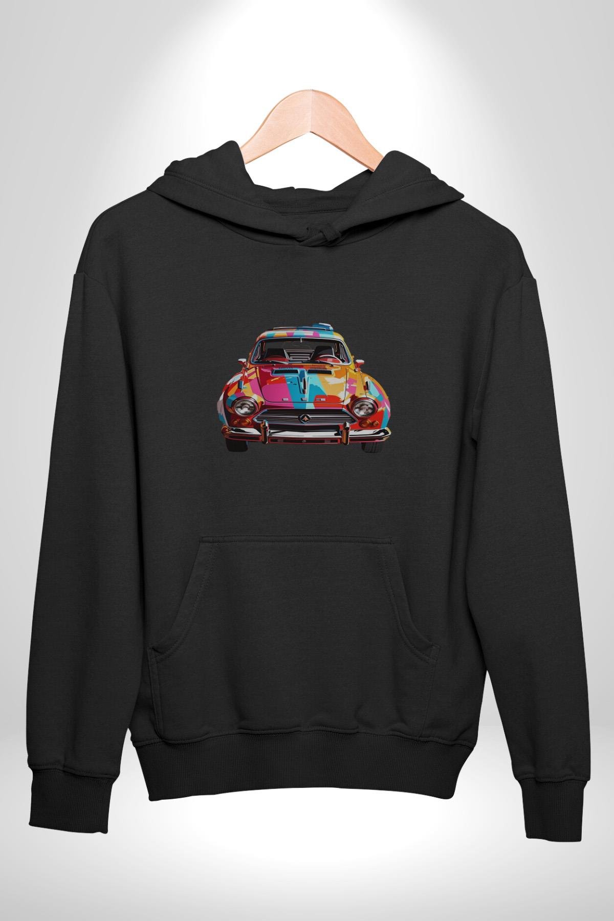 Peugeot 144 Renkli Orijinal Araba  Kadın Erkek Çocuk Siyah Kapüşonlu Sweatshirt Hoodie