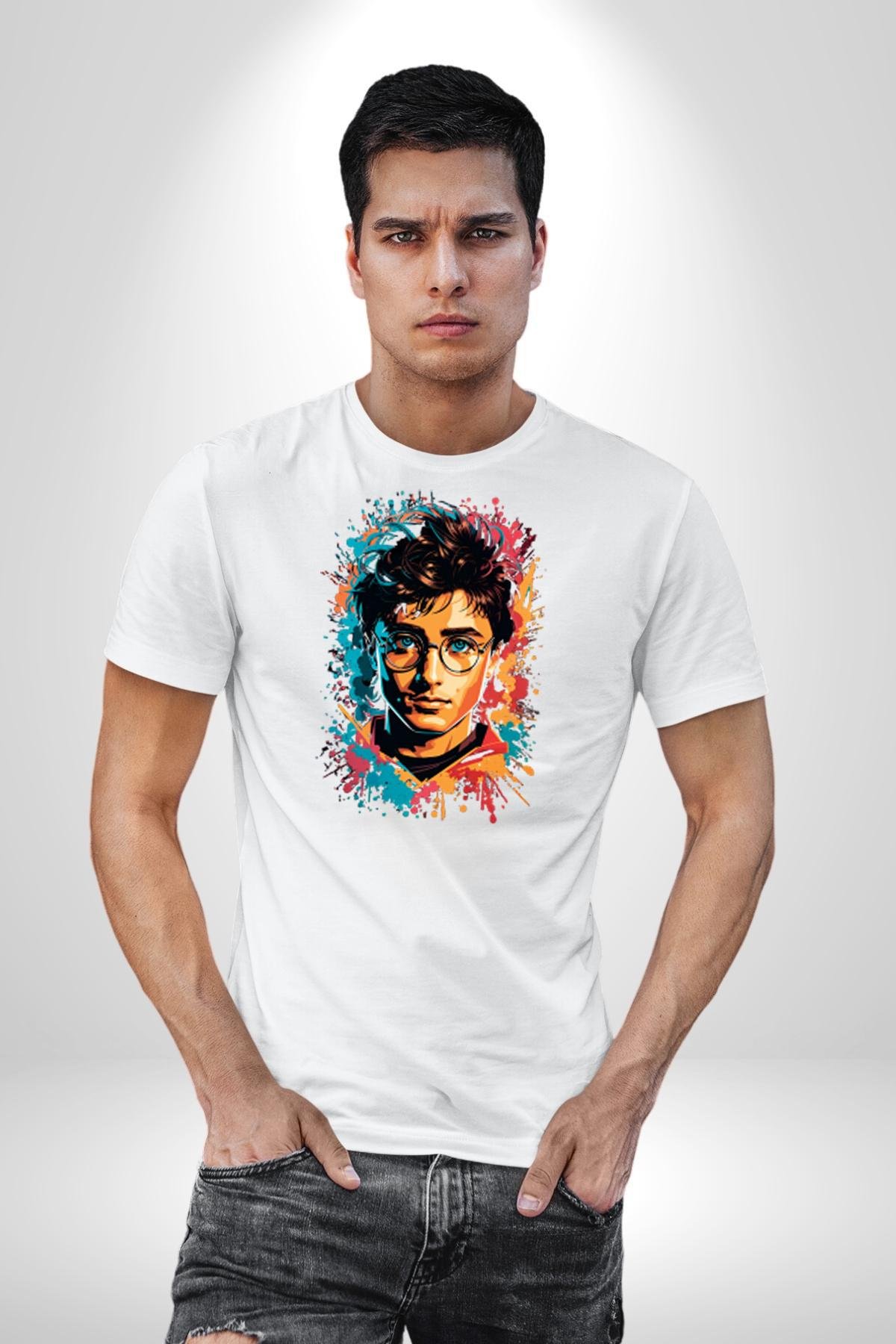 Renkli Yağlı Boya Harry Potter Kadın Erkek Unisex Beyaz Organik Baskılı T-Shirt