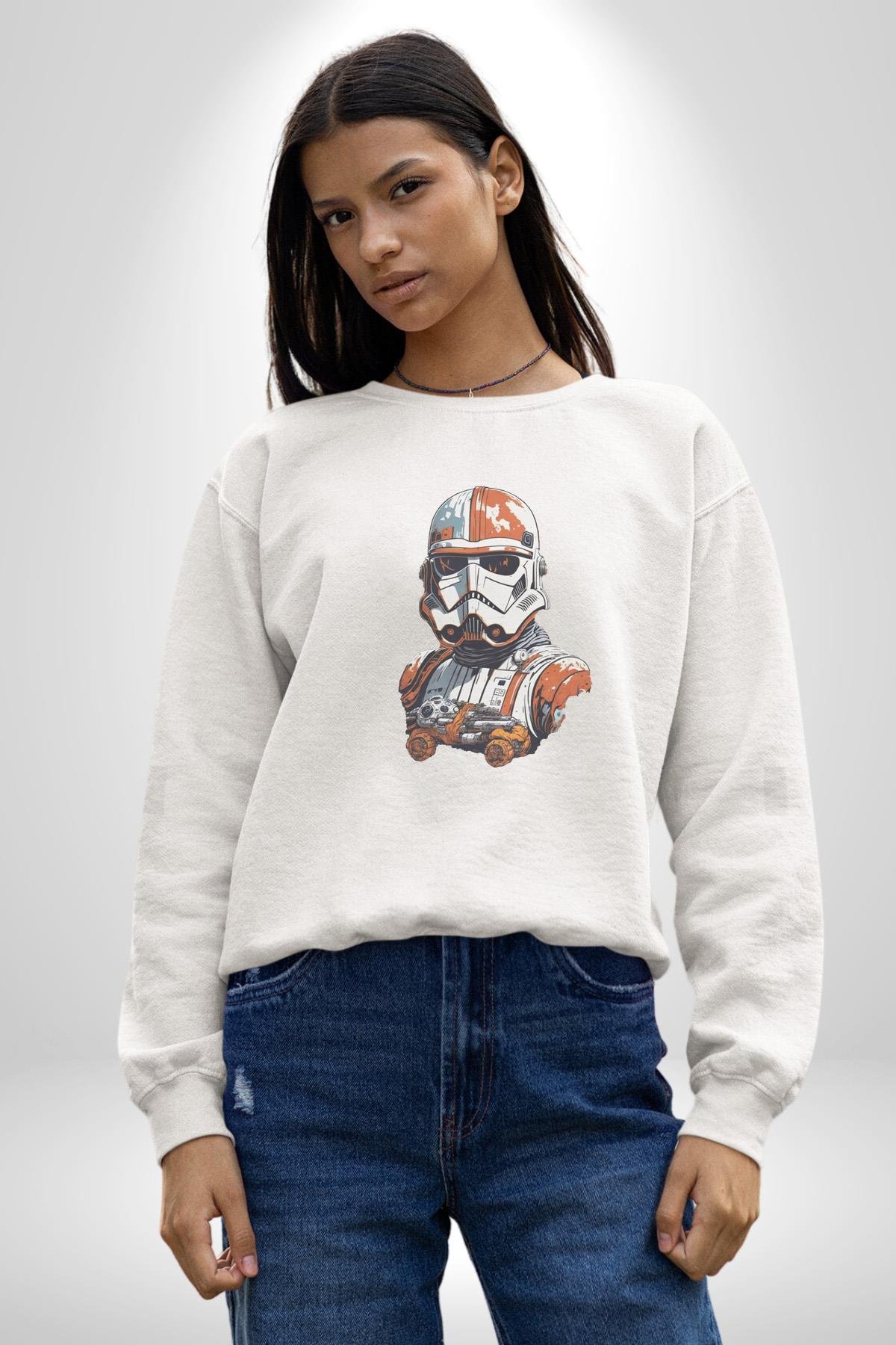 Star Wars Renkli Clone Troopers  Kadın Erkek Çocuk Beyaz Baskılı Sweatshirt 