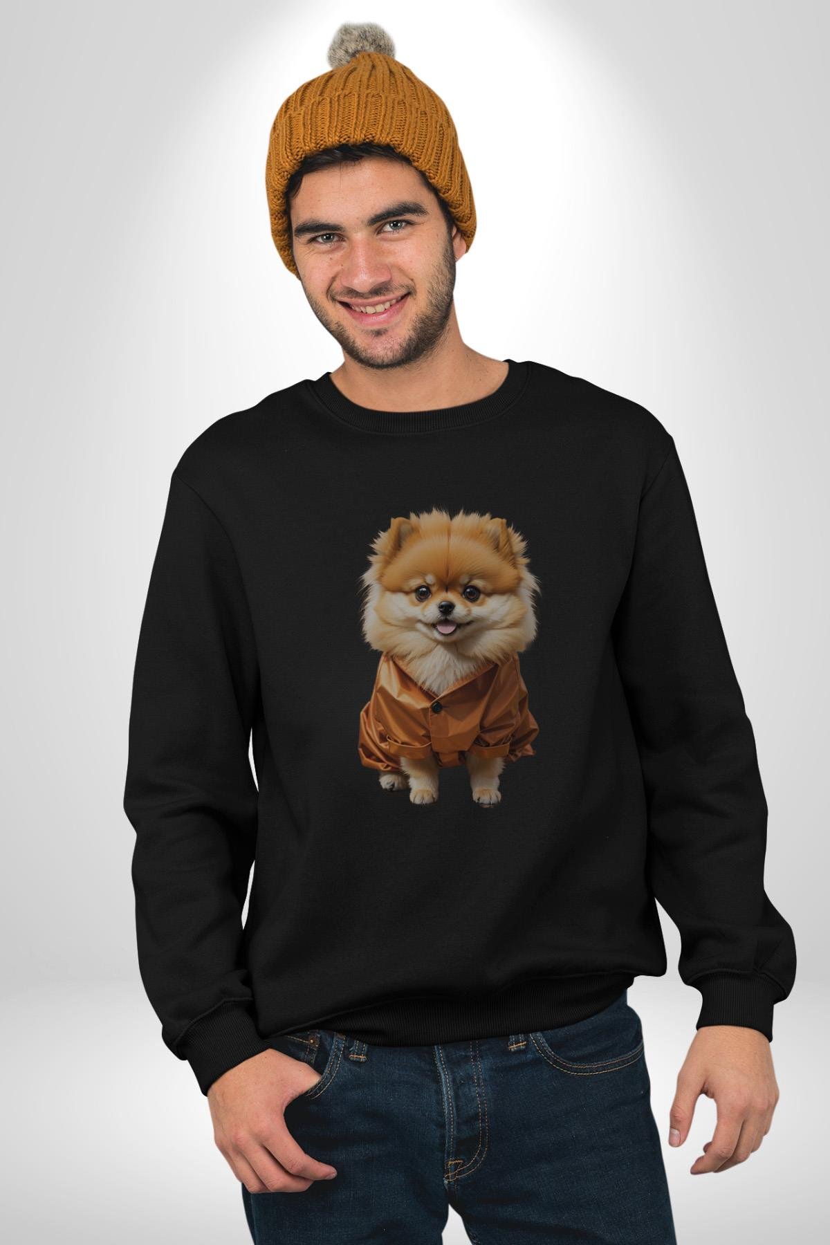 Teacup Pomernian Çeket  Kadın Erkek Çocuk Siyah Baskılı Sweatshirt 