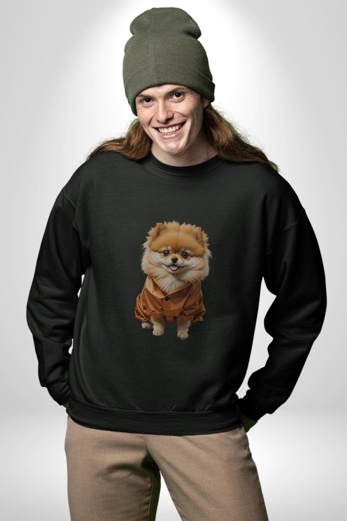 Teacup Pomernian Çeket  Kadın Erkek Çocuk Siyah Baskılı Sweatshirt 