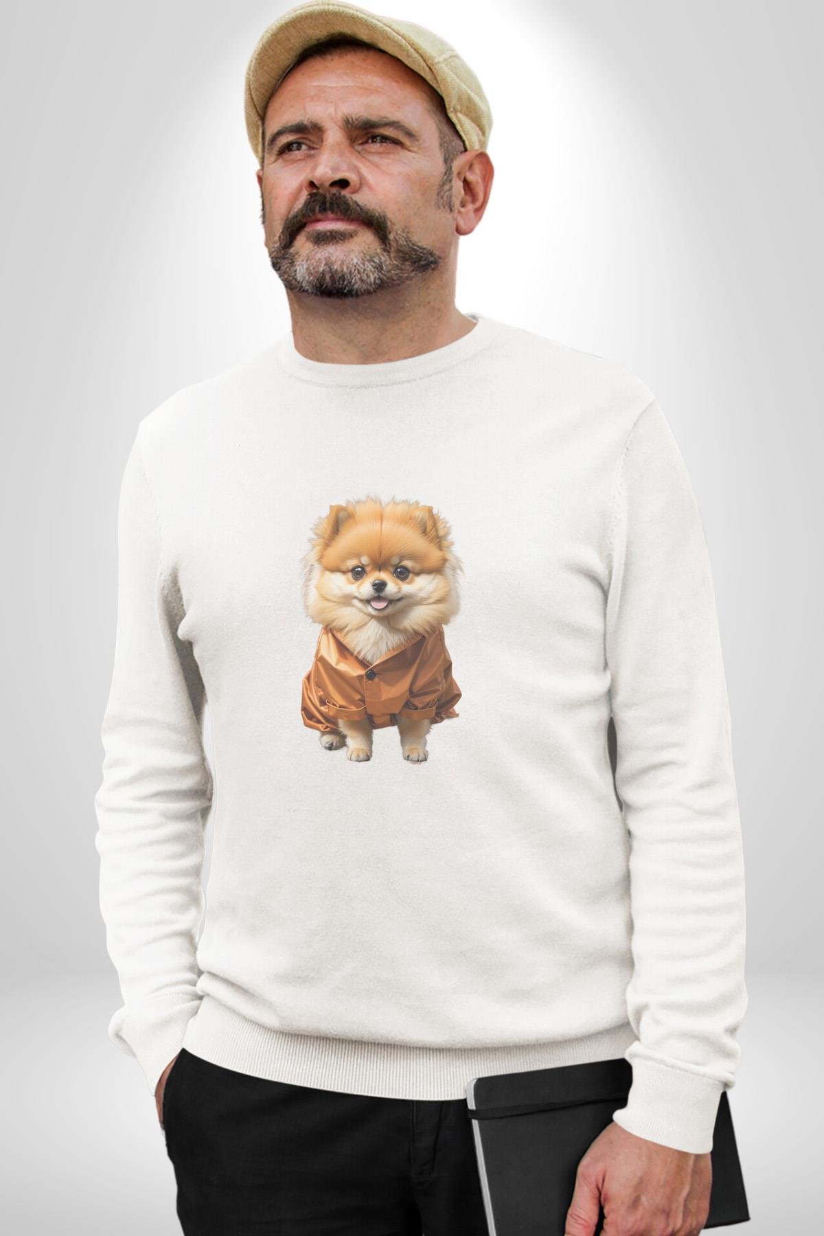 Teacup Pomernian Çeket  Kadın Erkek Çocuk Beyaz Baskılı Sweatshirt 