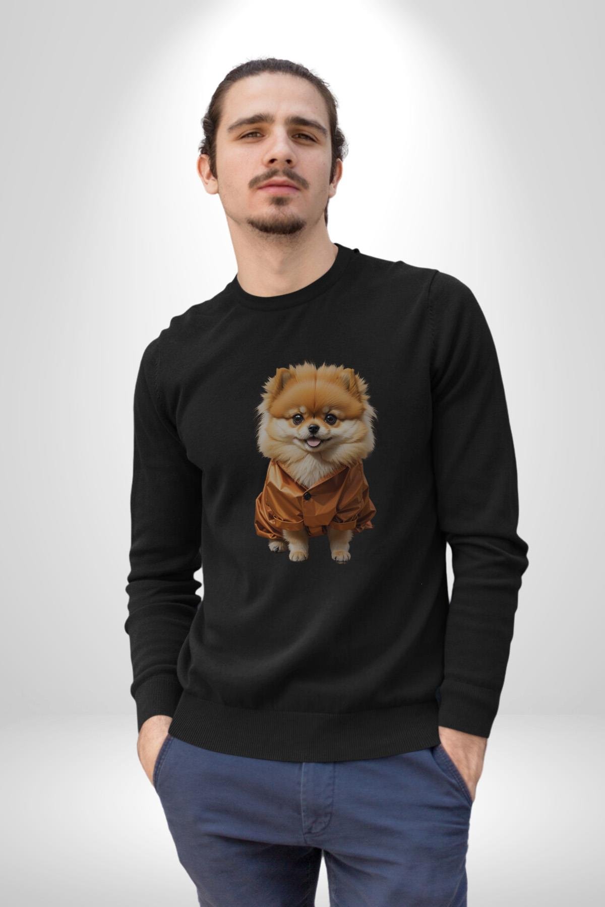Teacup Pomernian Çeket  Kadın Erkek Çocuk Siyah Baskılı Sweatshirt 