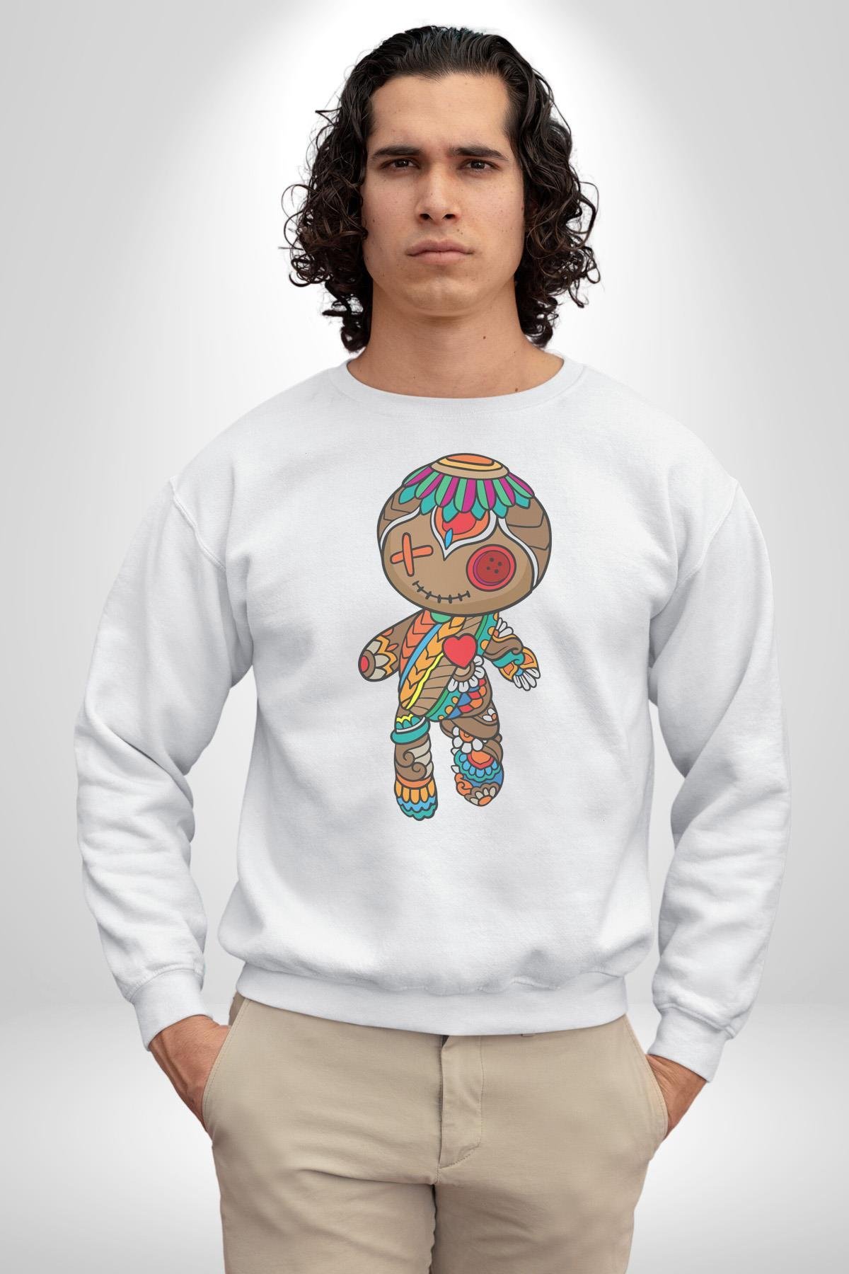 Voofoo Bebeği Doll Doldurulmuş Bebek Kadın Erkek  Beyaz Baskılı Sweatshirt 
