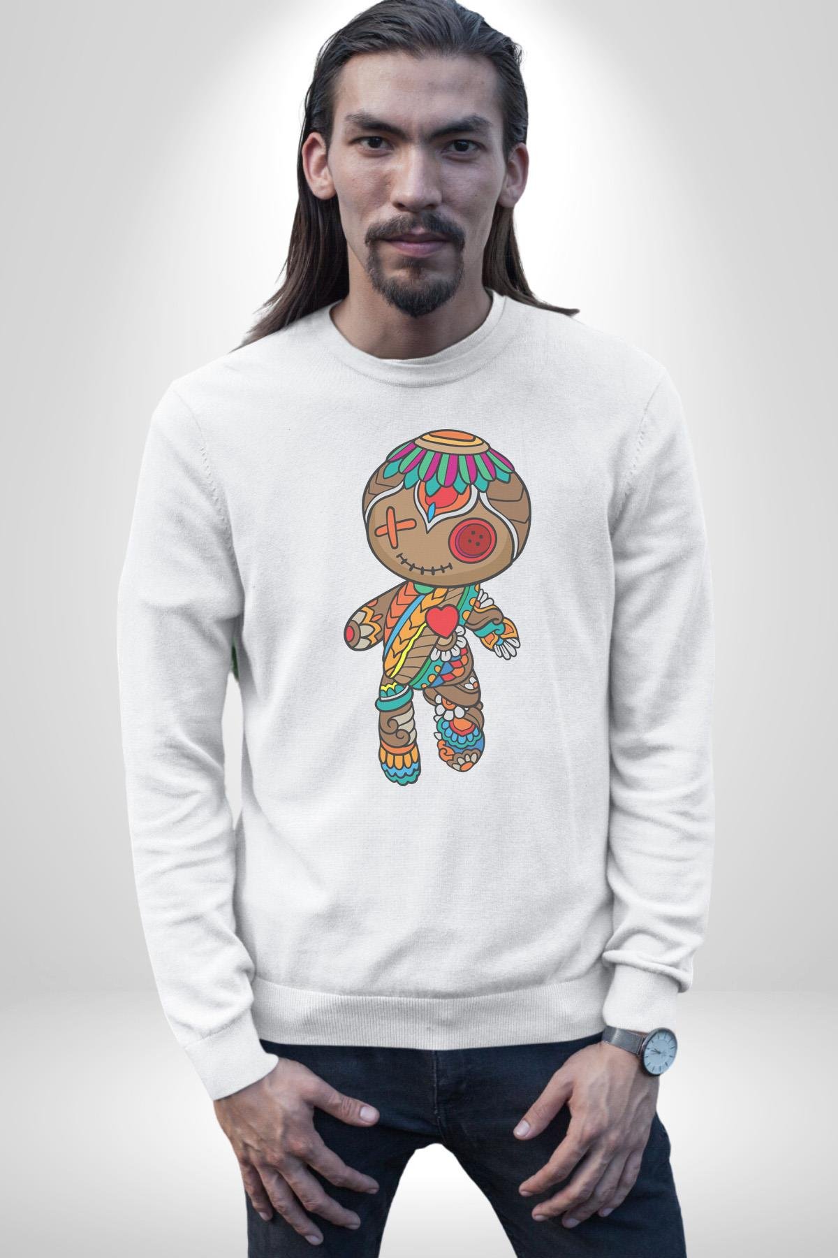 Voofoo Bebeği Doll Doldurulmuş Bebek Kadın Erkek  Beyaz Baskılı Sweatshirt 