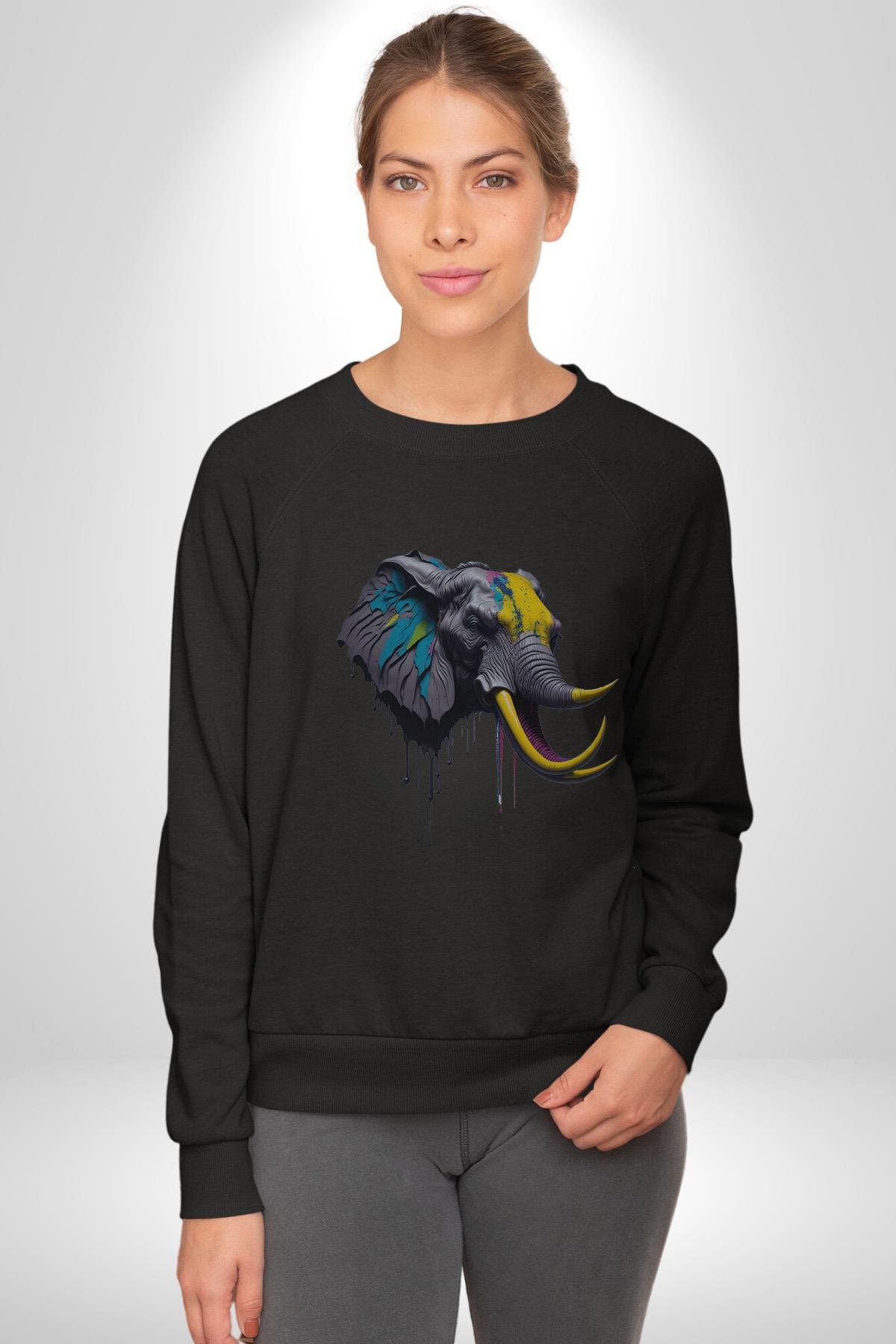 Yağlı Boya Elma Kadın Erkek Çocuk Siyah Baskılı Sweatshirt 