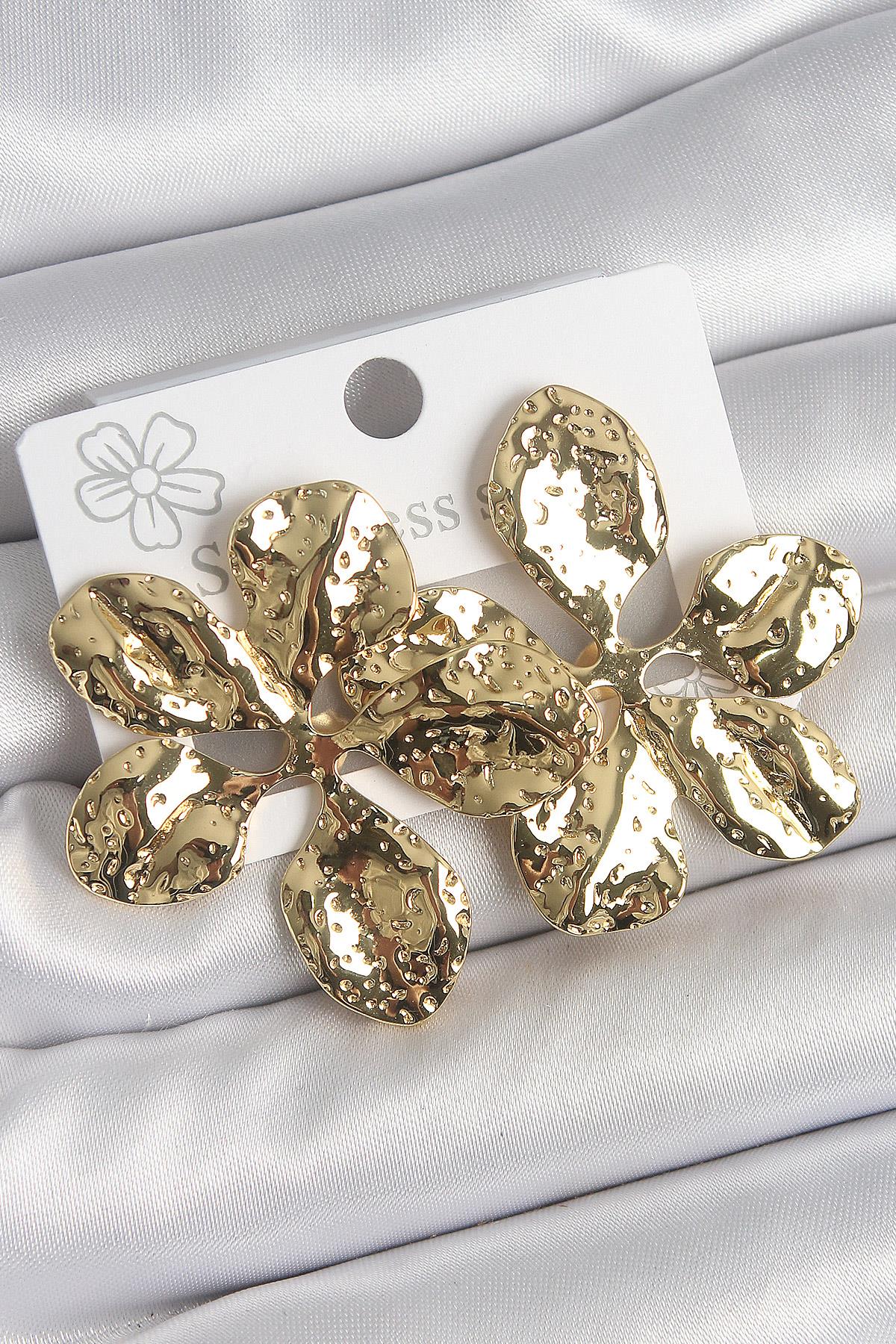 316 Çelik Gold Renk İşlemeli Yaprak Model Kadın Küpe