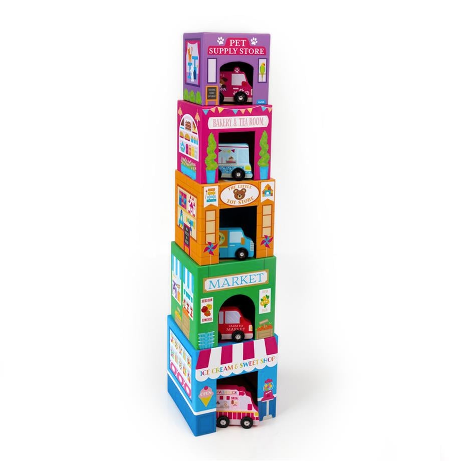 OolyOoly Stackables Karton Blok Oyun Seti - Rainbow Town