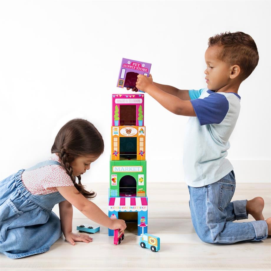 OolyOoly Stackables Karton Blok Oyun Seti - Rainbow Town