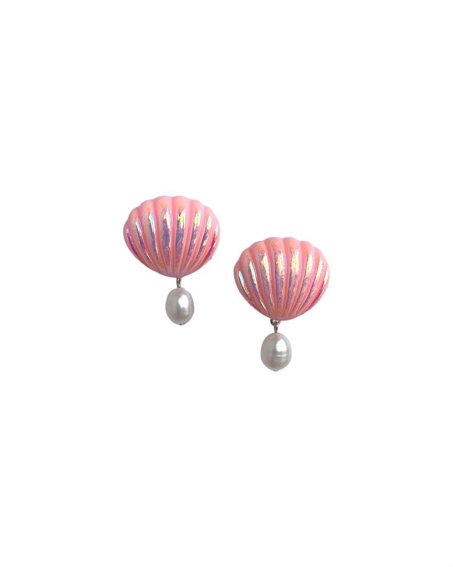 Tres Jolie LollieTres Jolie Lollie İncili Deniz Kabuğu Klips Küpe Pembe