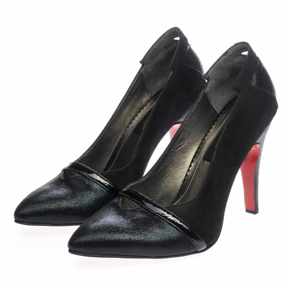 US190333 Black Faux Leather Large Size High-Heel Premier Women's Shoes